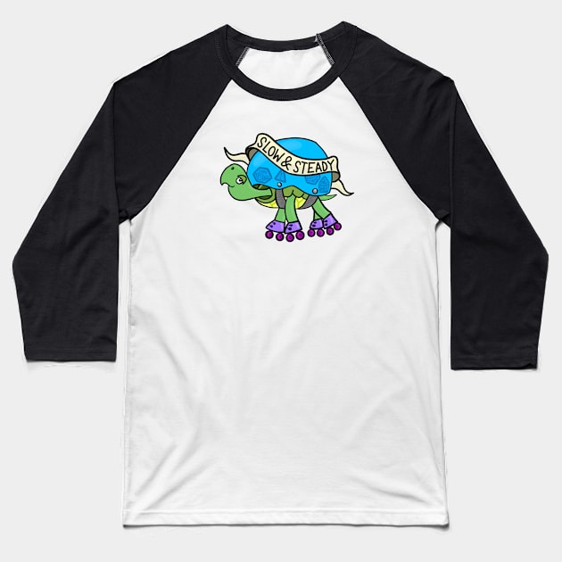 Slow & Steady Rollerskating Turtle Baseball T-Shirt by Hotanist